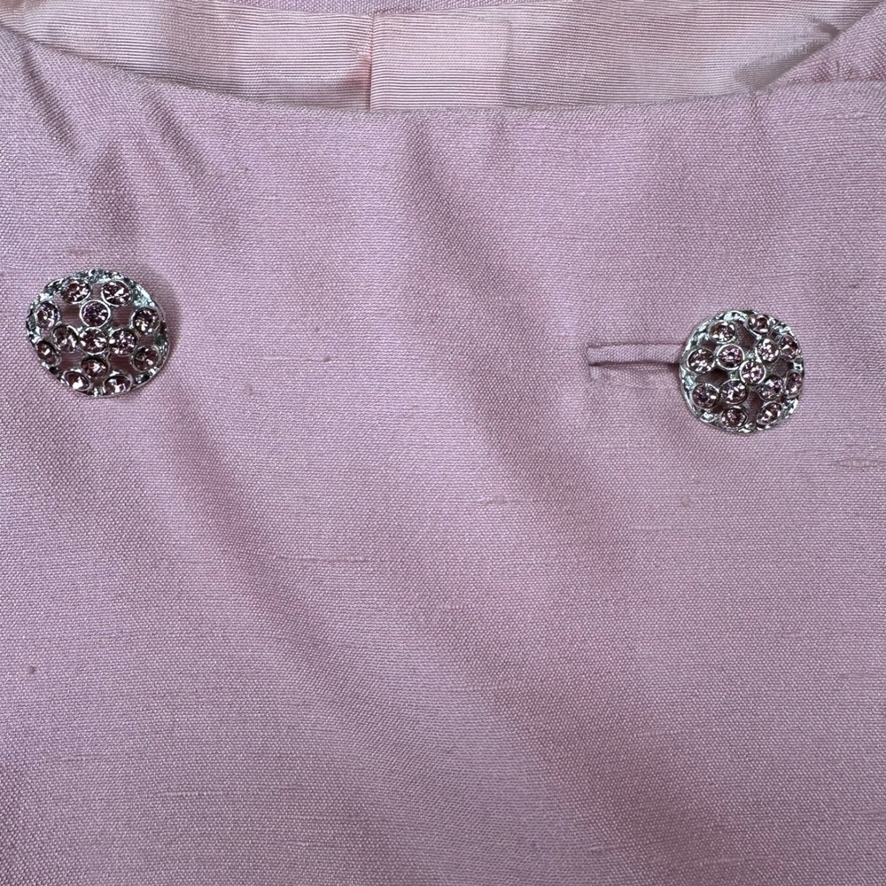 Vintage Rona Pink Skirt Suit Set Rhinestone Button Bow Dress Jacket 2pc - Picture 11 of 16